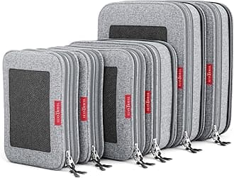 LeanTravel Premium Compression Packing Cubes for Travel - Suitcase Organizer Bags with Double Zipper & Breathable Mesh Panel - Space Saving Carry On Luggage Essentials (6-Pack, Grey)