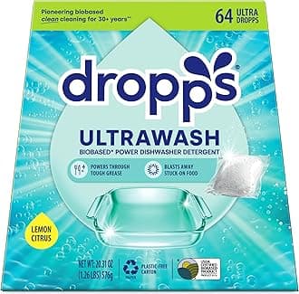 Dropps Dishwasher Detergent Pods: Lemon | 64 Count | Cuts Grease & Fights Stuck On Food | For Sparkling Glassware & Dishes | Low Waste Packaging