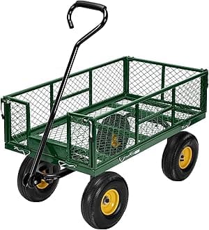 – Hand Trolley 400kg Capacity Durable Transport Cart with 10cm Pneumatic Tires and 180° Rotatable 80cm Handle Heavy Duty Metal Grids for Garden and Camping