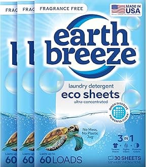 Liquid-less Laundry Detergent Sheets - Fragrance Free - No Plastic Jug (180 Loads) 90 Sheets (Pack of 3)