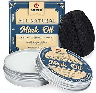 Mink Oil, Mink Oil for Leather Boots, All-Natural Leather Conditioner with Sponge, Restore Shoes, Jackets, Hats, Baseball Gloves, Saddles and Harnesses, 3.52oz
