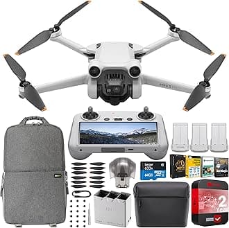 DJIMini 3 Pro Camera Drone Quadcopter with RC Smart Remote Controller + Fly More Kit Plus, 4K/60fps Video, 48MP, Tri-Directional Obstacle Sensing, 3 Battery Bundle w/Deco Gear Backpack +Accessories