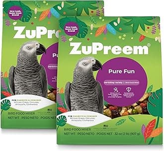 ZuPreem Pure Fun Bird Food for Parrots & Conures, 2 lb (Pack of 2) - Blend of Fruit, FruitBlend Pellets, Vegetables, Nuts for Caiques, African Greys, Senegals, Amazons, Eclectus, Cockatoos
