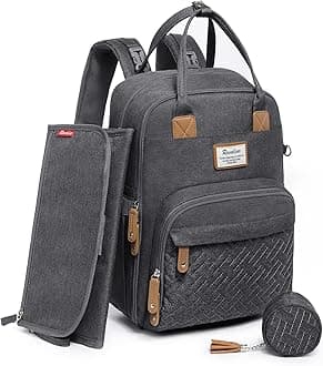 RUVALINOBaby Changing Bag with Pacifier Bag, Multifunction Baby Diaper Bag Travel Back Pack with Changing Mat for Mom and Dad
