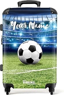 Children's Luggage Kids Suitcase for Boys - Personalised Large Hard Shell Luggage on Wheels - Black-White Fotball in Stadium - 26-28 inch - 23kg