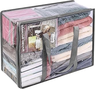 Vieshful 1 Pack Clear Storage Bags 40L Clothes Storage Bags with Zips Underbed Storage for Clothes, Duvet, Blankets, Toys Plastic Moving Bags Grey