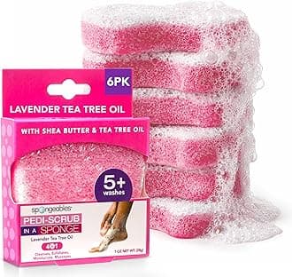 Pedi-Scrub Foot Buffer Exfoliating Sponge with Heel Buffer and Pedicure Oil 5+ Washes Lavender Scent, Pink, 6 Count