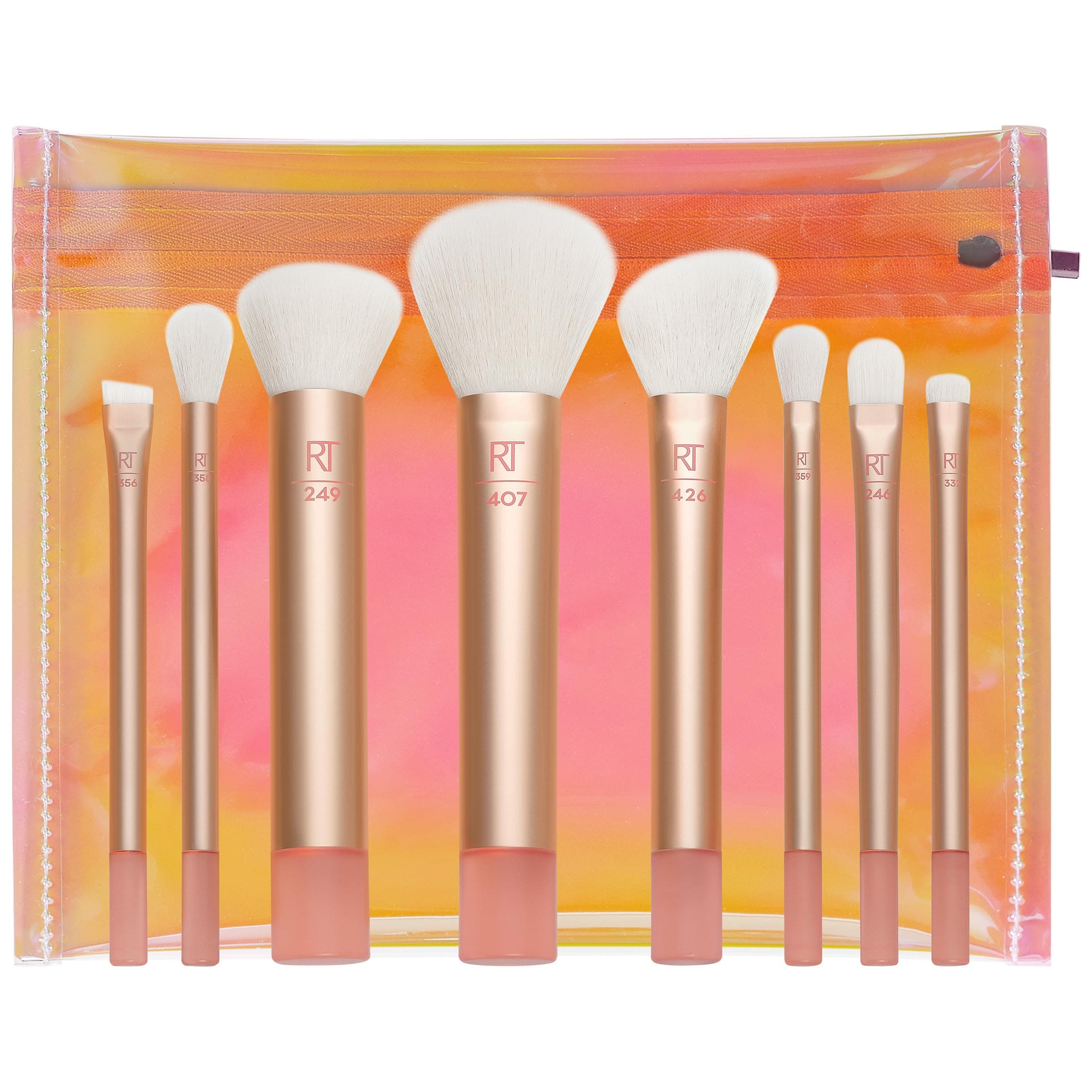 Real Techniques 9 Piece The Wanderer Makeup Brush Set, For Liquid, Cream, & Powder Eyeshadow, Foundation, Concealer, Blush, & Contour, Travel Midi-Size Brushes, Cruelty-Free, Synthetic Bristles