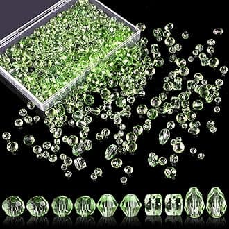 NIUBIER Crystal Beads, 600 Pcs Glass Beads, Assorted Crystal Beads for Jewelry Making, Rondelle Jewelry Beads with Container Box, Glass Beads Bulk for DIY Necklace Bracelet Earring(4/6/8mm, Green)