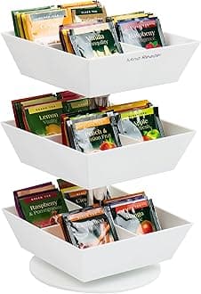 Mind Reader Tea Bag Carousel, Tea Station Organizer, Countertop Storage, Tea Stand, Kitchen, 6.75" L x 6.75" W x 11.5" H, White