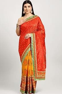 Pandadi Saree Women's Soft Dola Silk With Bhandhani With Colourful Embroidery Heavy Lace Saree With Blouse (Multicolor)