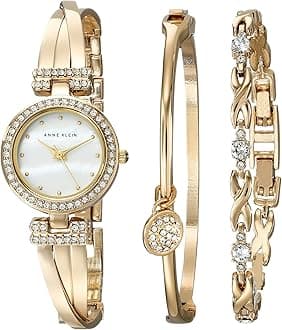 Anne Klein Women's AK/1868GBST Swarovski Crystal-Accented Gold-Tone Bangle Watch and Bracelet Set
