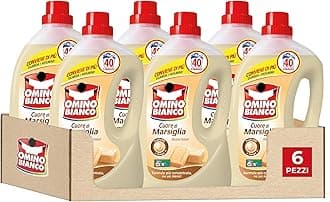 Omino Bianco - Liquid Washing Machine, 240 Washes, Respects Colours and Fabrics, Fresh Perfume with Heart of Marseille Essence, 2000 ml x 6 Packs