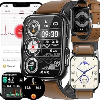 wgzixezn TK10 Blood Glucose Smart Watch for Diabetic, ECG+PPG Fitness Tracker with 24/7 Heart Rate Blood Pressure Oxygen Temperature Monitoring, 9 Sports Modes, Smartwatch for Men & Women,Brown