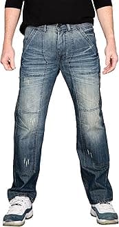 Level 7 Men's Relaxed Bootcut & Relaxed Straight Leg Denim Distressed Jeans with Zipper Pocket