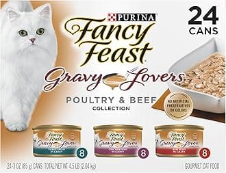 Purina Fancy Feast Gravy Lovers Poultry and Beef Grilled Gourmet Wet Cat Food Variety Pack - (Pack of 24) 3 oz. Cans