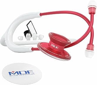COLMED MDF® Acoustica® Deluxe Lightweight Dual Head Stethoscope - Free-Parts-for-Life & Lifetime Warranty - Red and White (MDF747XP-R29)