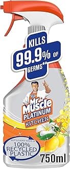 Mr Muscle Kitchen Cleaner, Platinum Antibacterial Kitchen Spray, Citrus, 750 ml