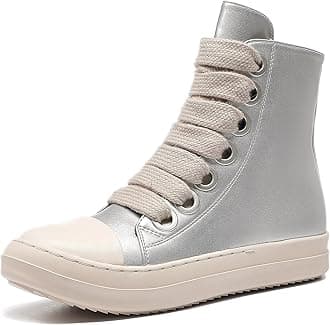 Womens High Top Sneakers Thick Shoe Laces PU Leather Comfort Platform Walking Shoes with Zipper