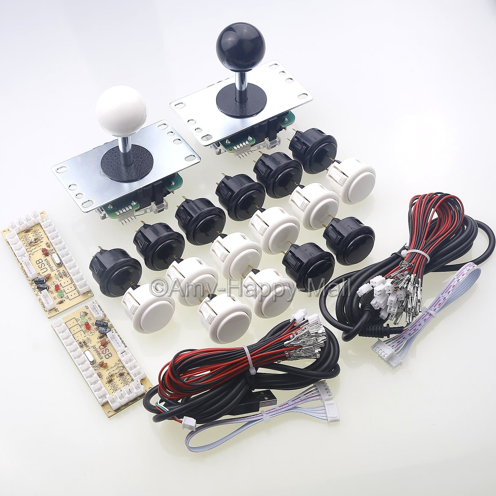 Sanwa Easyget Zero Delay 2 Player Arcade Game DIY Bundle for USB MAME Cabinet & Raspberry Pi RetroPie DIY Projects - Black + White Color