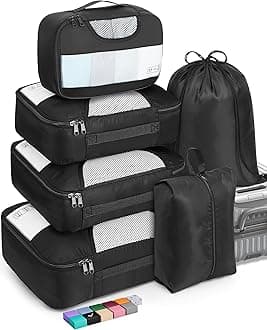 VekenVeken 6 Set Packing Cubes for Suitcases and Carry on Luggage - Organizer Bags Set for Travel Essentials in 4 Sizes (Extra Large, Medium, Small)