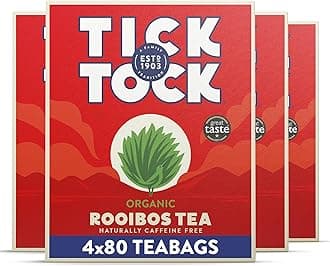 Tick Tock Organic Rooibos Tea, Pack of 4 x 80 tea bags (320 bags), Naturally Sweet Caffeine-Free Herbal Bio-Degradable UK Redbush Tea