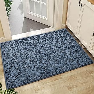 Bulijojo Sturdy Front Entrance Doormats,Durable Heavy Duty Welcome Mat,Thick Absorbent Natural Rubber Non Slip Mat,Easy Clean Entryway Mat Leaves Blue, 47" x 32"