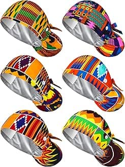 6 Pcs Satin Lined Scrub Caps Women Nurse Surgical Hat with Buttons Ponytail Working Adjustable Shower Caps Tie Back