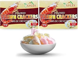 APEXY Authentic Prawn Crackers Uncooked, Crispy and Delicious Shrimp Chips for Party Appetizers and Snacks, Cook and Serve, 8 oz (227g), Pack of 2 Multi Color