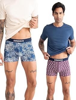 DAMENSCH Pack of 2 Regular Fit Printed Cotton Blend Anti-Bacterial Moisture Wicking Breathable Microfiber Waistband Stretchable Deo Cotton Trunk for Men
