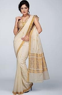 Women's Kasavu Cotton Saree With Blouse Piece (SMALLPCK_RCHPALLU_Cream)