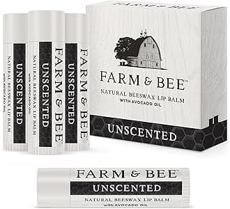 Natural Lip Balm - Organic & Natural Ingredients - Beeswax Based Moisturizing Lip Care Chapstick for Chapped Lips - Great Gift Idea - Farm & Bee - 0.15oz (Pack of 4 - Unscented)