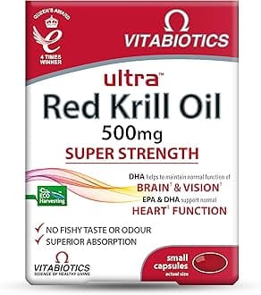 Red Krill Oil Nutritional Supplement Capsule with Omega 3-9 Fatty Acids DHA EPA Astaxanthin for Heart Brain and Eye Vision Support from Antarctic Marine Phospholipids