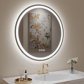 32" Round LED Bathroom Mirror with Lights, Circle LED Mirror for Bathroom, Fogless, Dimmable, 3 Color Changing, Shatterproof