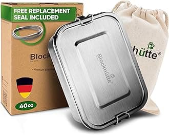 Blockhütte Stainless Steel Lunch Box for Adults I 40oz I with free Sealing I Metal Bento Box with 3 Compartments, Leak-Proof Lunch Container, Metal Food Storage for Travel, Work, Eco-Friendly