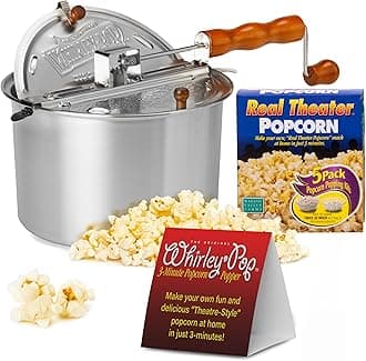 Wabash Whirley Pop Original Popcorn Maker Red Aluminum Stovetop Popcorn Popper & Popcorn Pan 5 Popping Kits Movie Night Essential 6 Quart