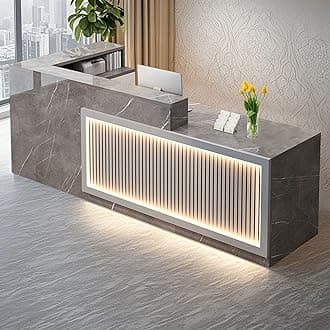 L Shaped Reception Desk, Solid Wood Front Desk with Counter & Lockable Drawers, Retail Checkout Customer Service Counter for Home Office Lobby Store,(D,63in-Right)