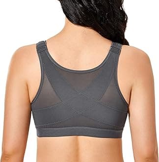 DELIMIRA Women's Front Closure Posture Wireless Back Support Full Coverage Bra Black Marl 34C