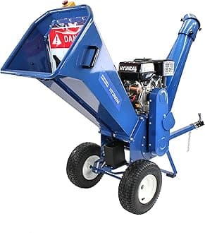Hyundai Petrol Wood Chipper, Self-feeding Garden Shredder Mulcher, 420cc, 14hp, 4-Stroke, Wheeled with 10cm Chipping Capacity, 180-degree rotatable chute & 3 Year Warranty