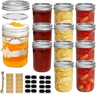 - Small Mason Jars 8 oz 12Pcs Bulk Set, Half Pint Regular Mouth Mason Jar with Lids and Seal Bands, Glass Canning Jars for Jam, Jelly, Spice, Meal Prep, Shower Wedding Favors, DIY Candles Decor