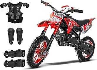 49cc Dirt Bike 2-Stroke Gas Powered Off-Road Motorcycle - Kids Dirt Bike, 250LBS Max, 30 MPH Top Speed, Front/Rear Disc Brakes & Dual Suspension, with Armor