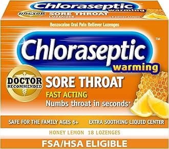 Total Sore Throat Lozenges, Real Honey Lemon, Drops with Liquid Center to Numb and Warm Sore Throat, 18 Count