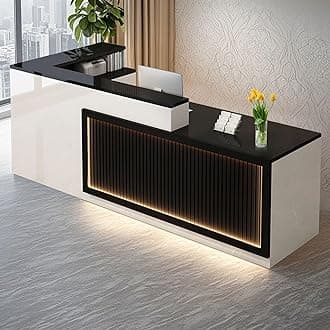 L Shaped Reception Desk, Solid Wood Front Desk with Counter & Lockable Drawers, Retail Checkout Customer Service Counter for Home Office Lobby Store,(G,63in-Right)