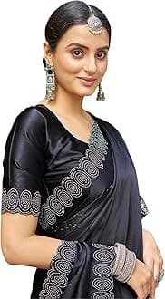 SIRILSatin Silk Stone Work Saree for Women With Unstitched Blouse Piece