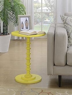 Assembly Round Coffee End Tables for Living Room, Accent Furniture Pedestal Table, Nightstand Decor Side Tables for Bedroom-Yellow