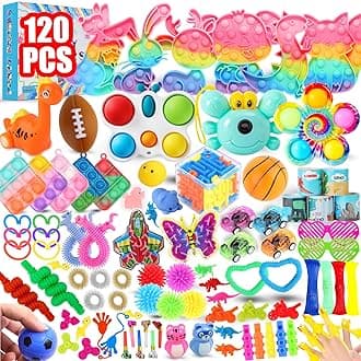 120Pcs Fidget Toys Pack, Bulk Party Favors for Kids, Stocking Stuffers, Treasure Box Chest, Birthday Party, Classroom Carnival Prizes, Pinata Stuffers, Goodie Bag Stuffers, Stress Relief, Sensory Toy