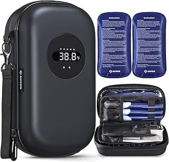 AUVON Insulin Cooler Travel Case with Temperature Display, Insulin Pen Travel Case with 2 x 160g TSA Approved Ice Packs, Waterproof Diabetic Medication Insulated Cooling Bag for Daily Use & Trips