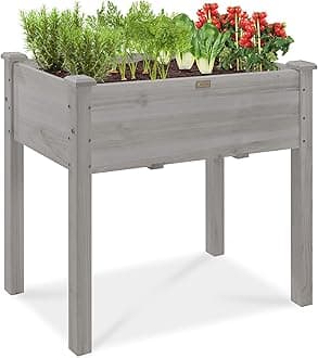 Best Choice Products 34x18x30in Raised Garden Bed, Elevated Wood Planter Box Stand for Kids, Backyard, Patio, Balcony w/Bed Liner, 150lb Capacity - Gray