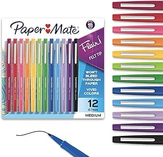 Flair Porous Point Stick Pen, Assorted Ink, Medium, Dozen