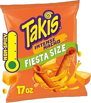 Takis Intense Nacho 17 oz Fiesta Size Bag, Cheese Flavored Non-Spicy Cheesy Rolled Tortilla Chips